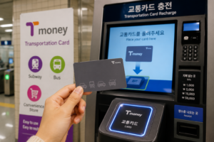 Tourist using a transportation card in Korea