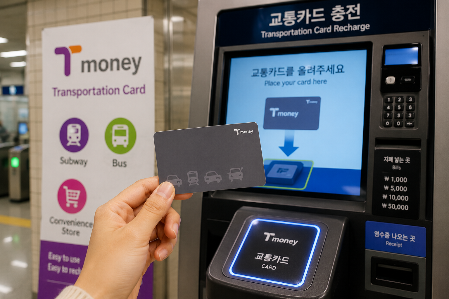 Tourist using a transportation card in Korea