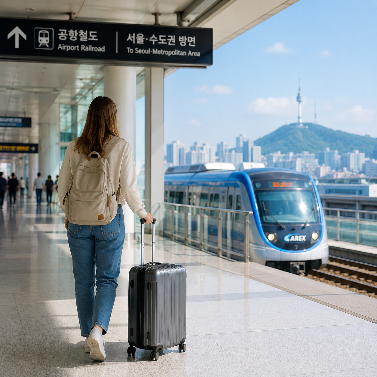 Tourist traveling from Incheon Airport to Seoul