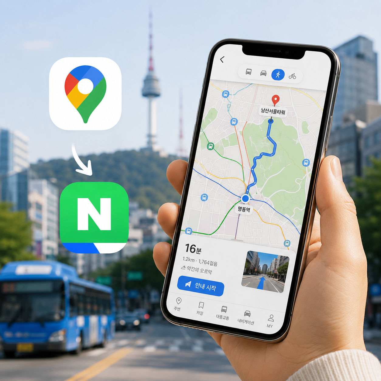 Naver Map navigation in Seoul